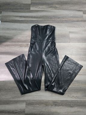Alice + Olivia Vegan Leather Strapless Wide Leg Jumpsuit - Size 4